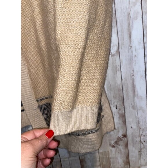 Women's Gap open Cardigan Blazer Sweater Boho Aztec Size Large Wool Blend Cream - Picture 2 of 9